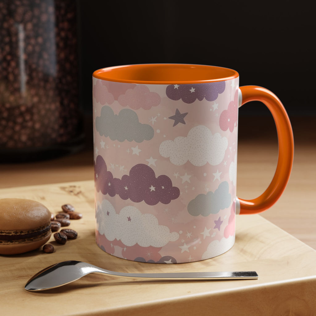 Pastel Cloud Pattern Coffee Mug | Cute Stars and Clouds Design