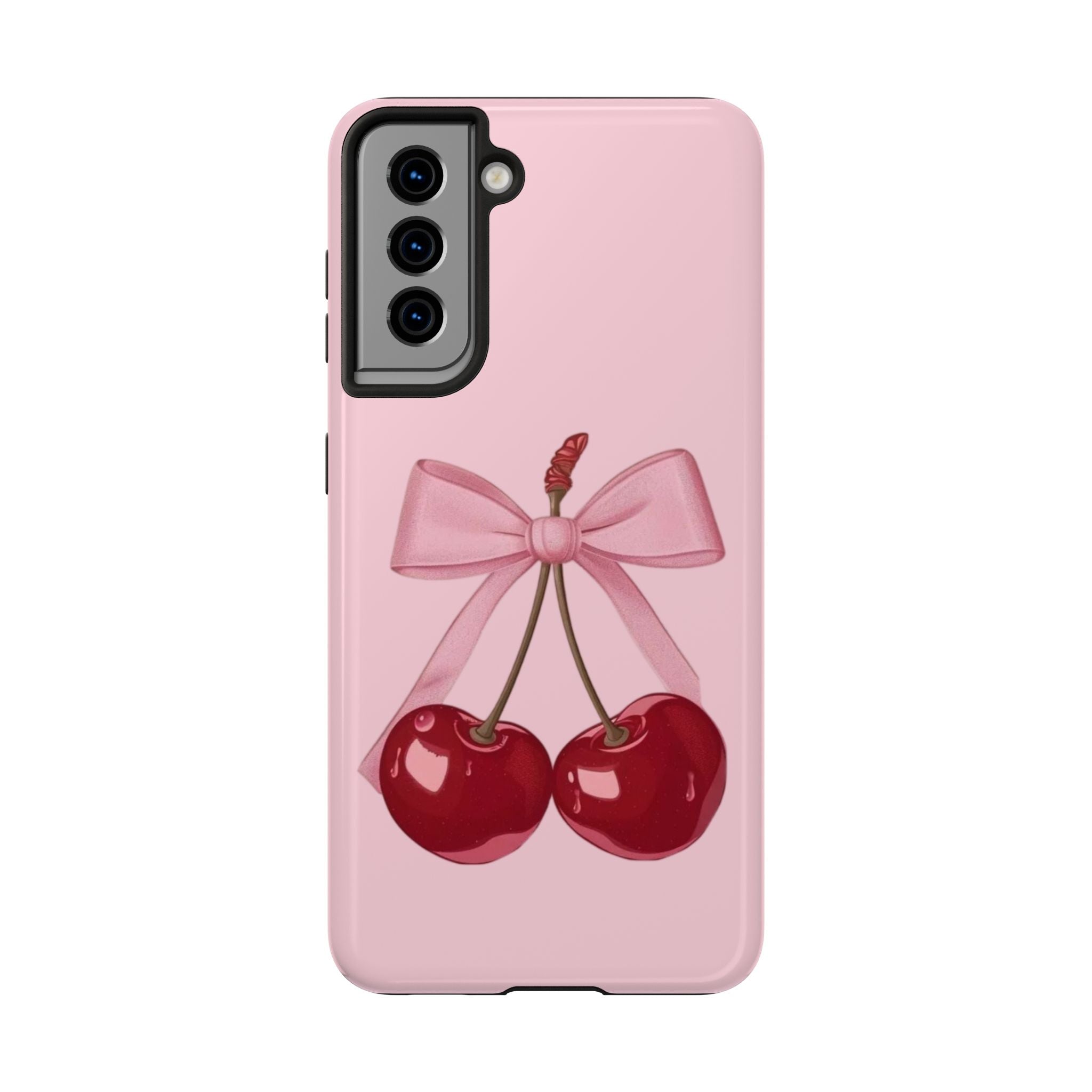 Pink Cherry Tough Phone Case — Cute Bow Cherry Protective Phone Cover