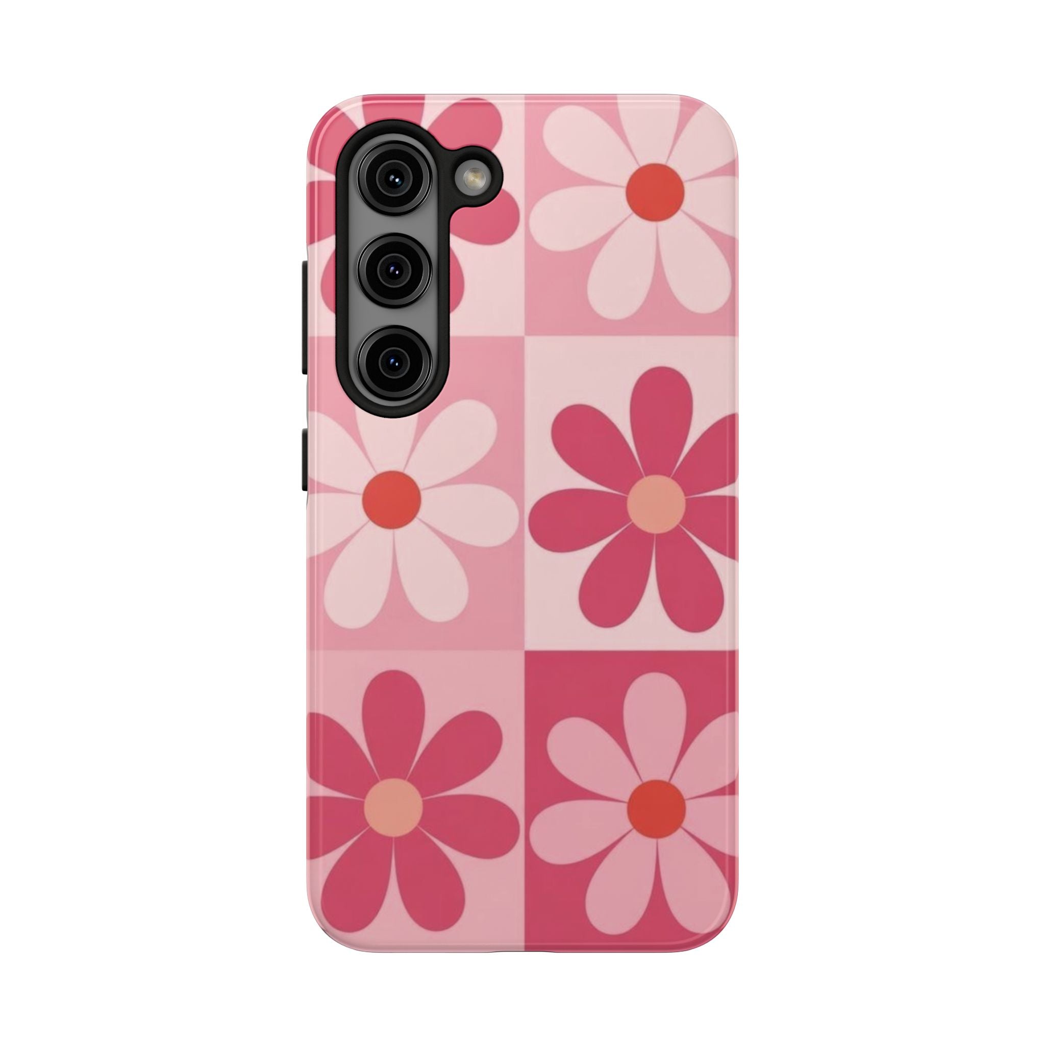 Pink Retro Daisy Phone Case — Tough Shockproof Floral iPhone Cover