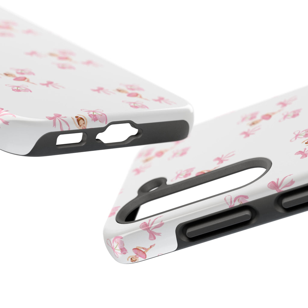 Pink Ballet Pattern Tough Phone Case — Cute Ballerina & Ribbon Design