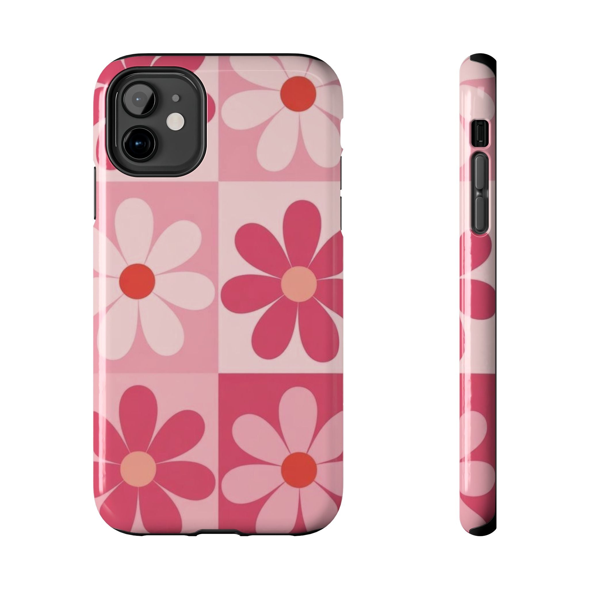 Pink Retro Daisy Phone Case — Tough Shockproof Floral iPhone Cover