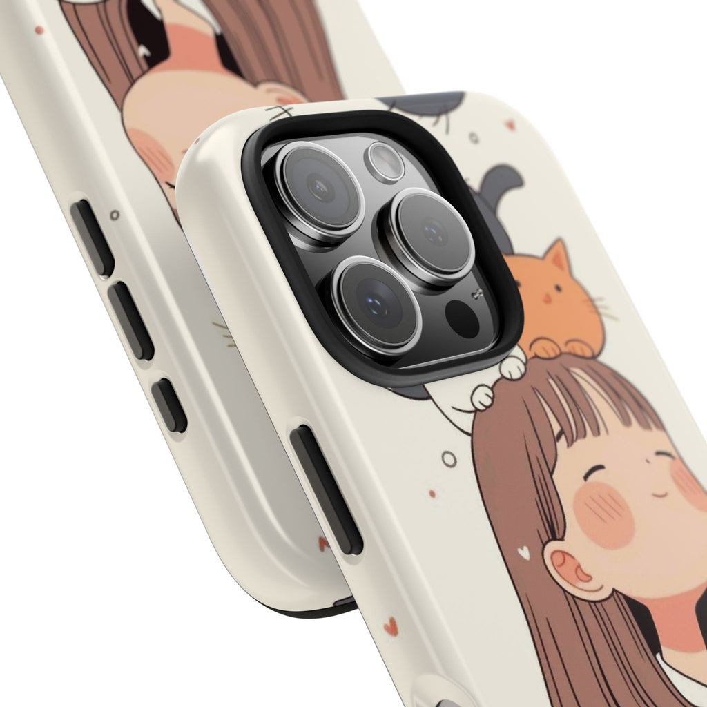 Girl with Cats Phone Case | Cute Cat Stack Illustration