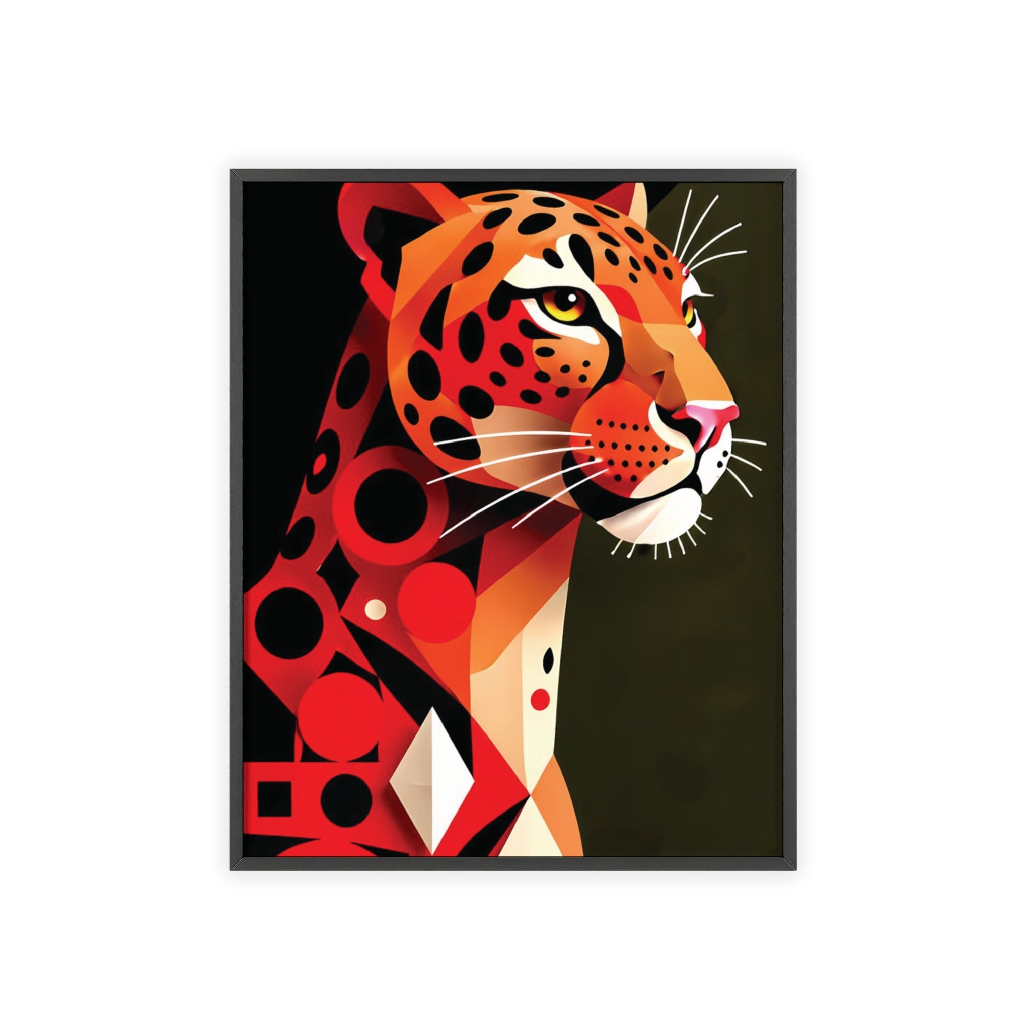 Geometric Leopard Art Poster with Wooden Frame — Bold Wildlife Wall Decor