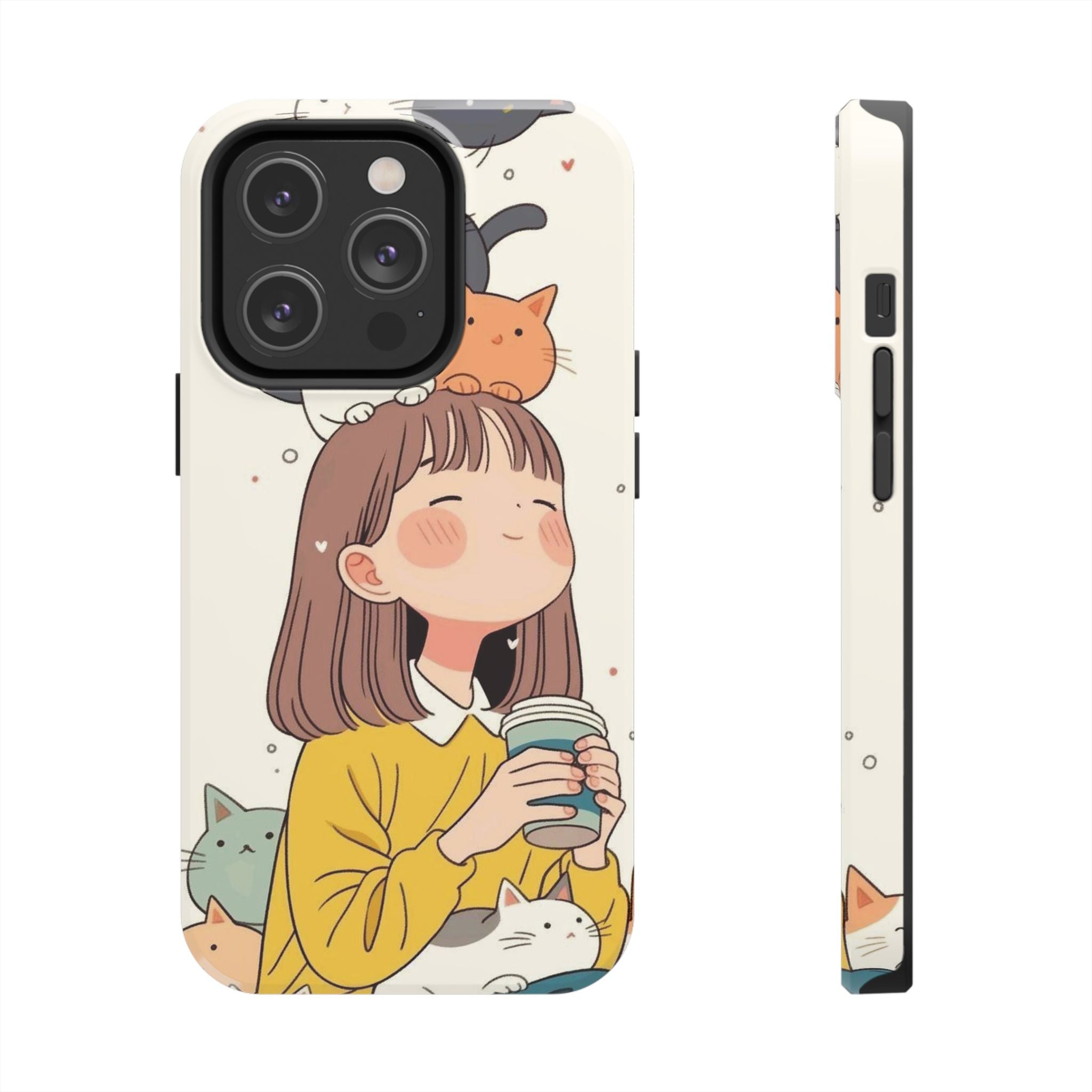 Girl with Cats Phone Case | Cute Cat Stack Illustration