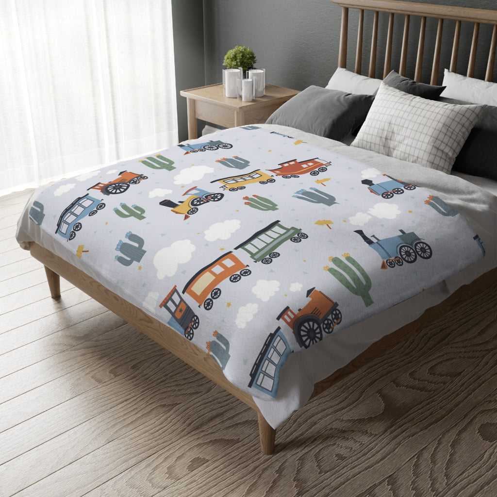 Kids Train Print Velveteen Microfiber Blanket