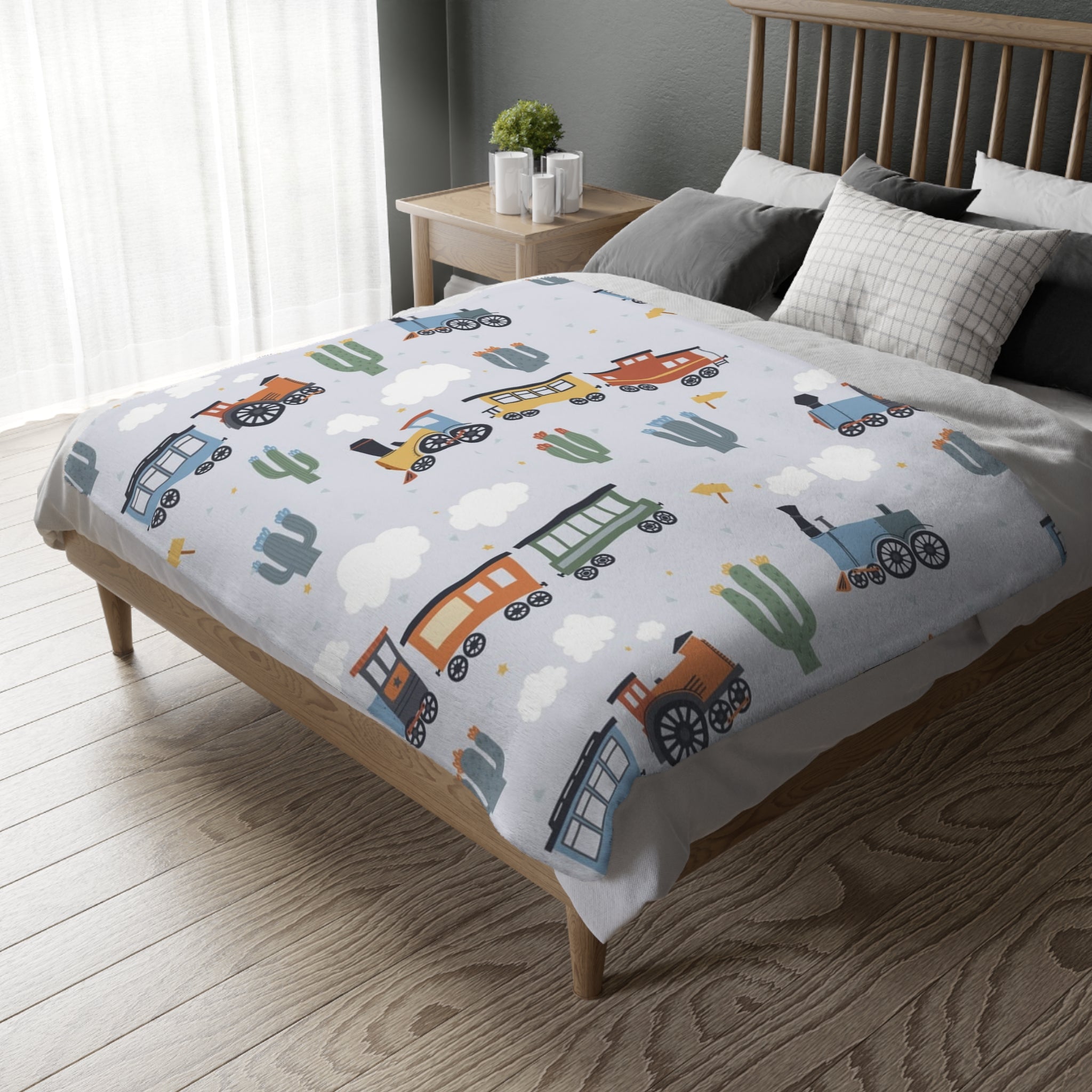 Kids Train Print Velveteen Microfiber Blanket