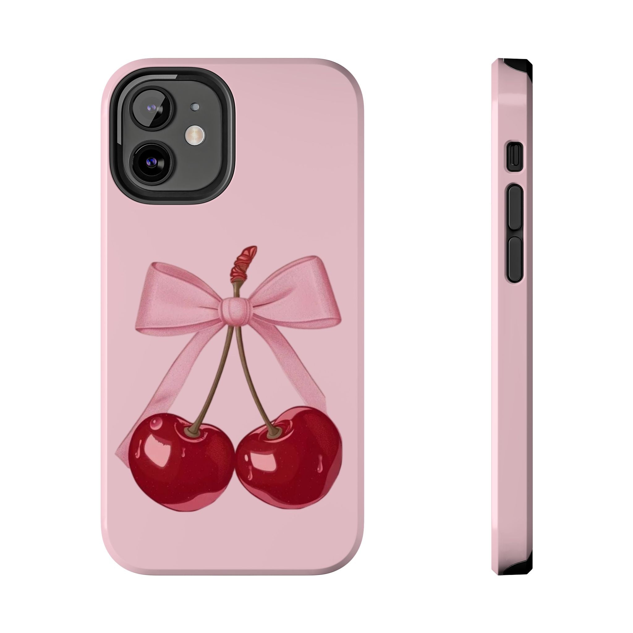 Pink Cherry Tough Phone Case — Cute Bow Cherry Protective Phone Cover