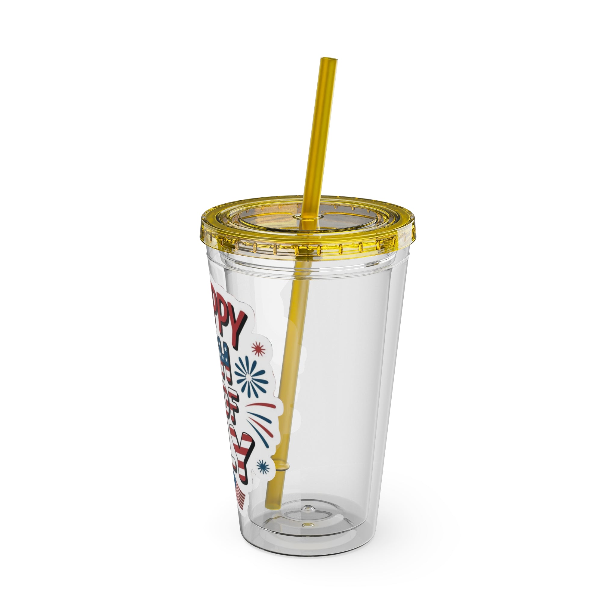 Happy 4th of July Tumbler | 16oz Straw Cup, Patriotic Fireworks Flag Design
