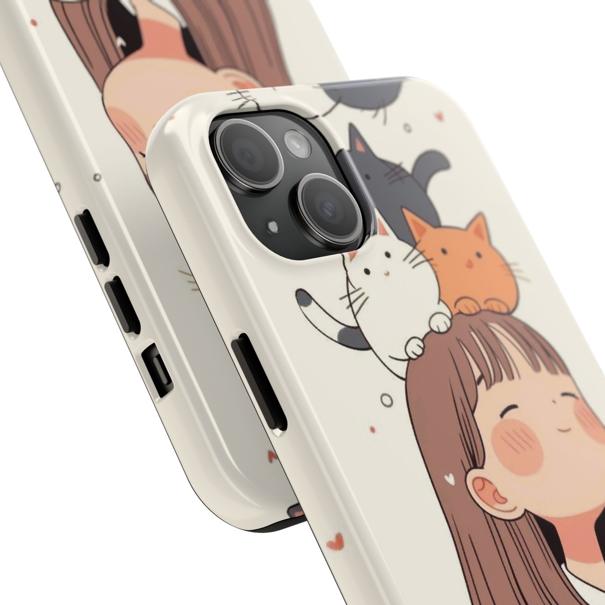 Girl with Cats Phone Case | Cute Cat Stack Illustration