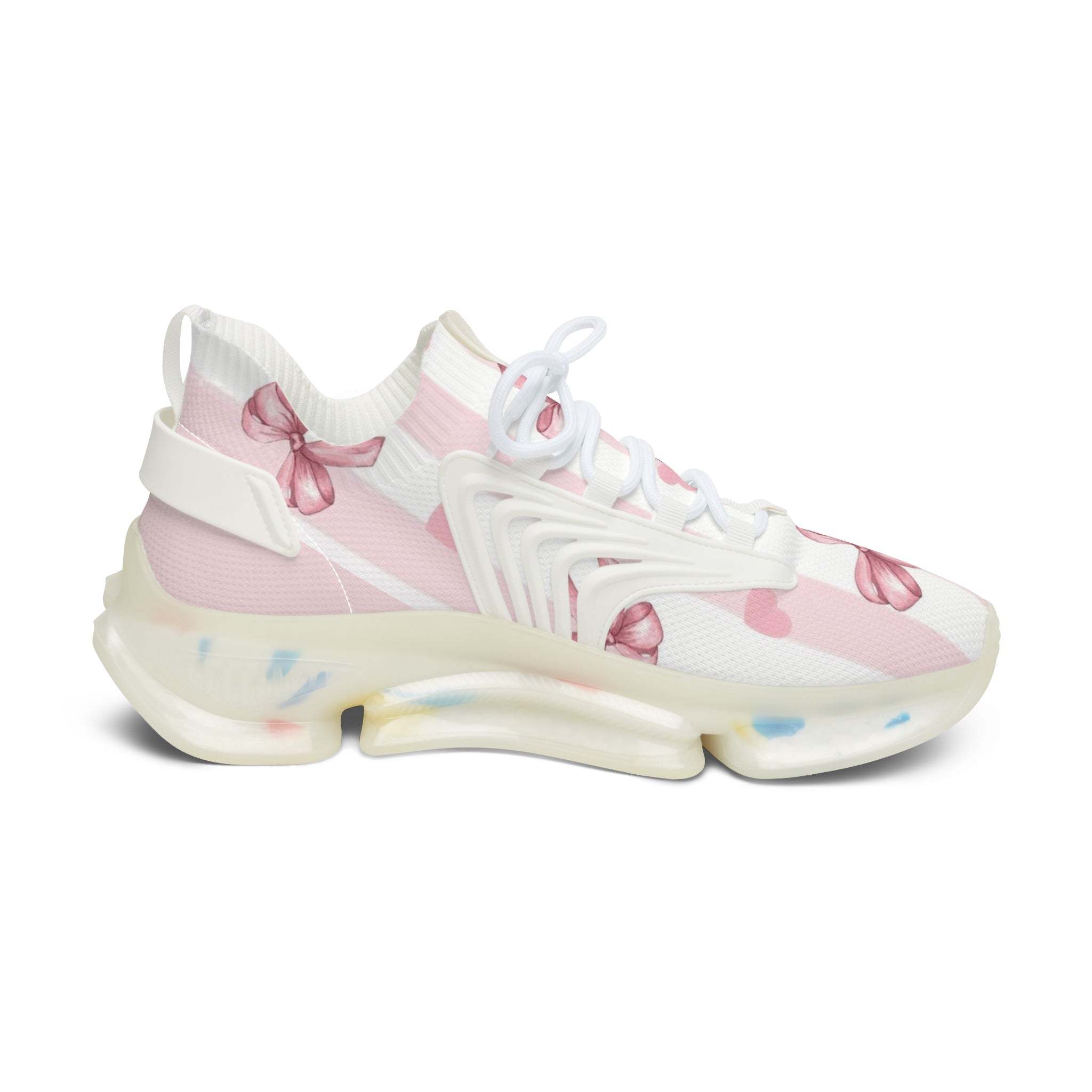 Women’s Mesh Sneakers — Pink Striped Bow Athletic Shoes