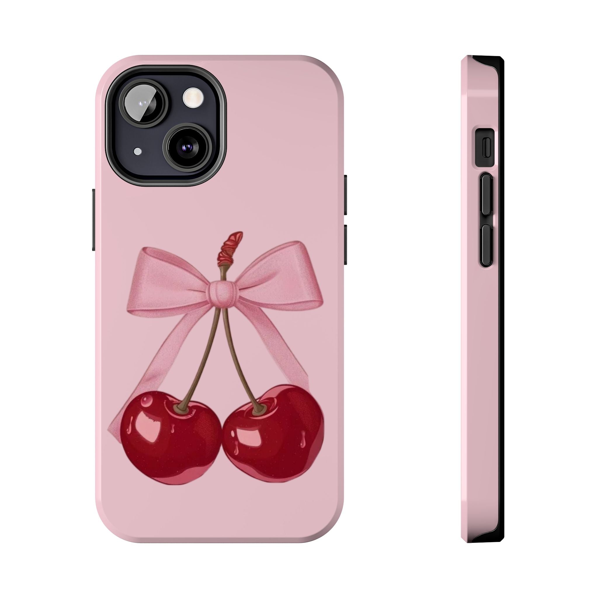 Pink Cherry Tough Phone Case — Cute Bow Cherry Protective Phone Cover