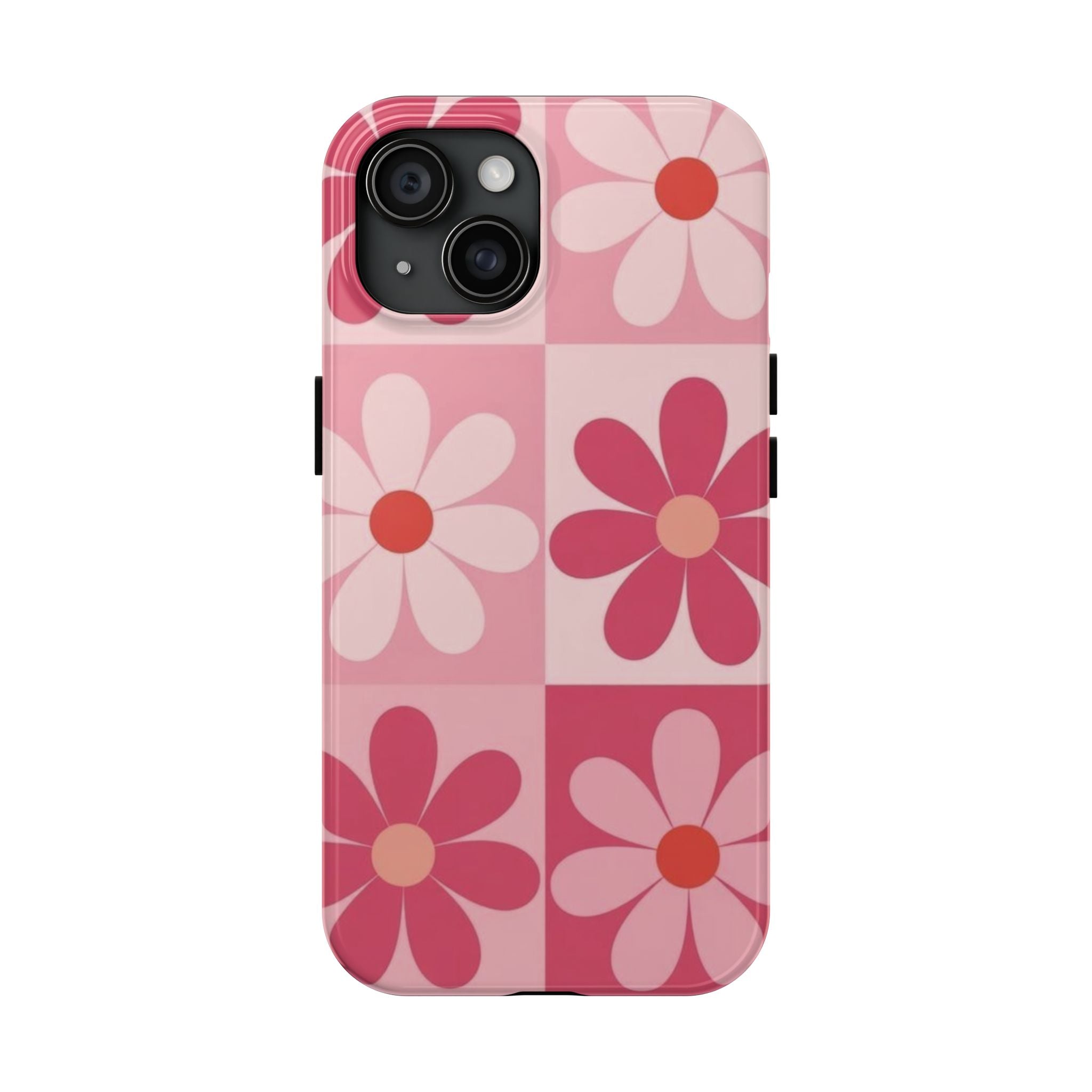 Pink Retro Daisy Phone Case — Tough Shockproof Floral iPhone Cover