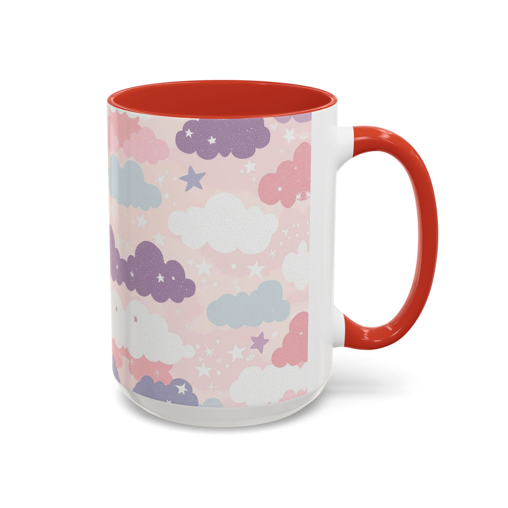 Pastel Cloud Pattern Coffee Mug | Cute Stars and Clouds Design