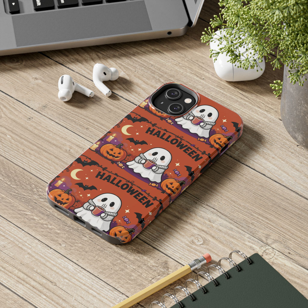 Halloween Ghost Pattern Tough Phone Case — Cute Pumpkin & Candy Halloween Phone Cover