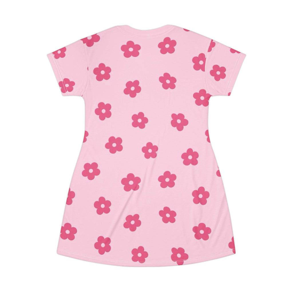 Pink Floral T-Shirt Dress - Cute All-Over-Print Daisy Pattern