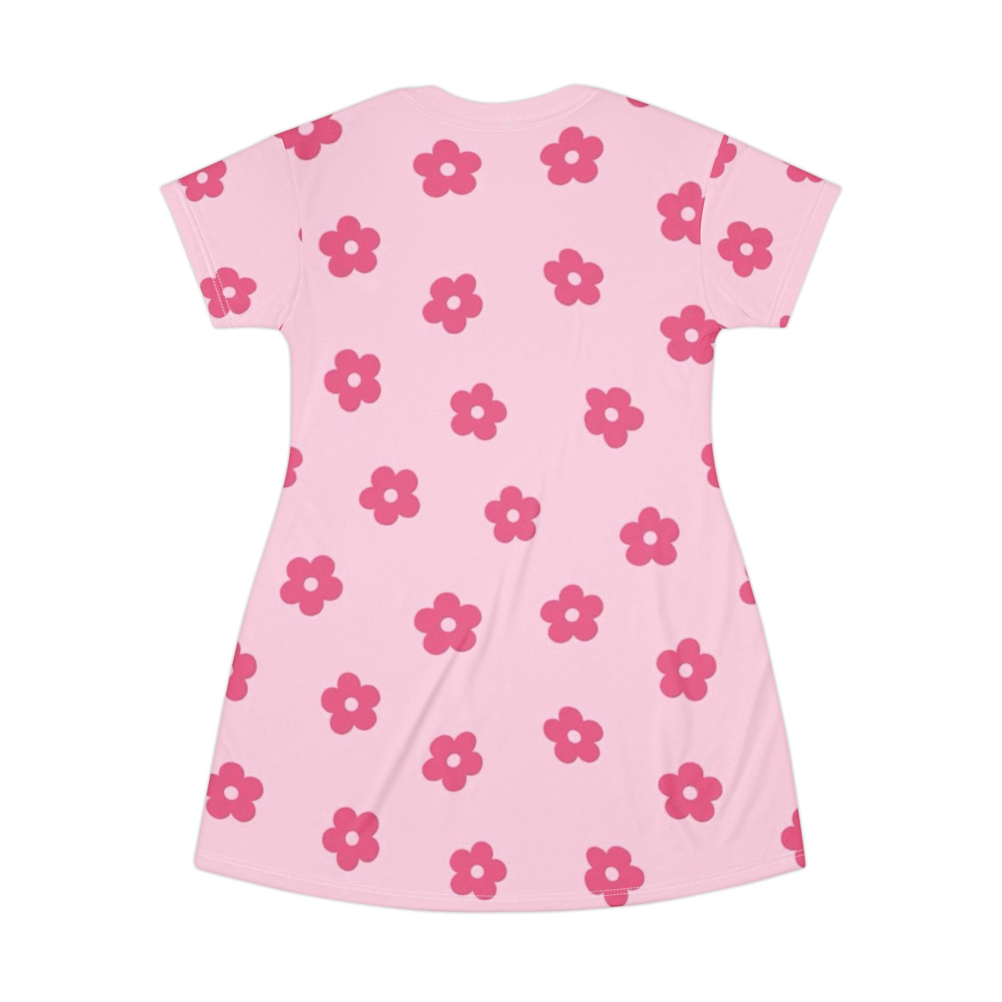 Pink Floral T-Shirt Dress - Cute All-Over-Print Daisy Pattern
