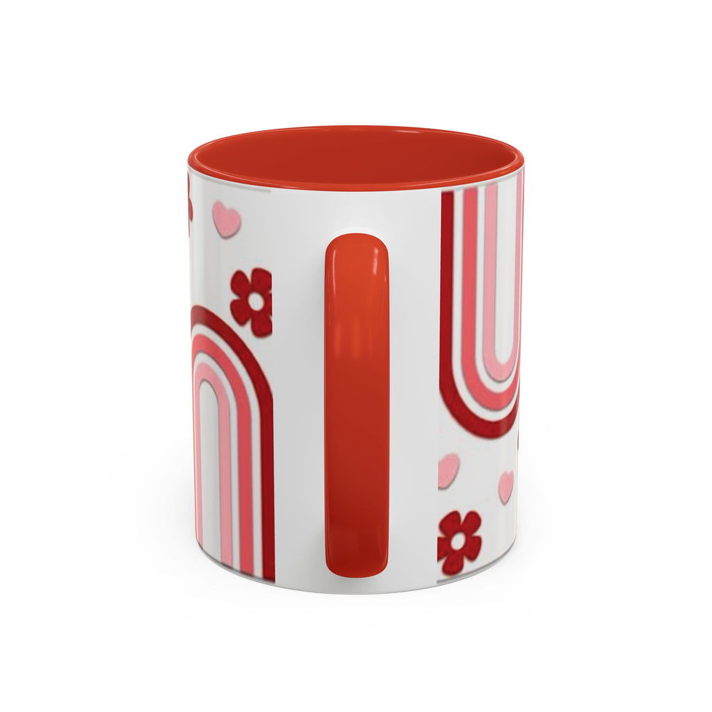 Retro Pink Rainbow Hearts and Flowers Accent Mug | 11oz or 15oz