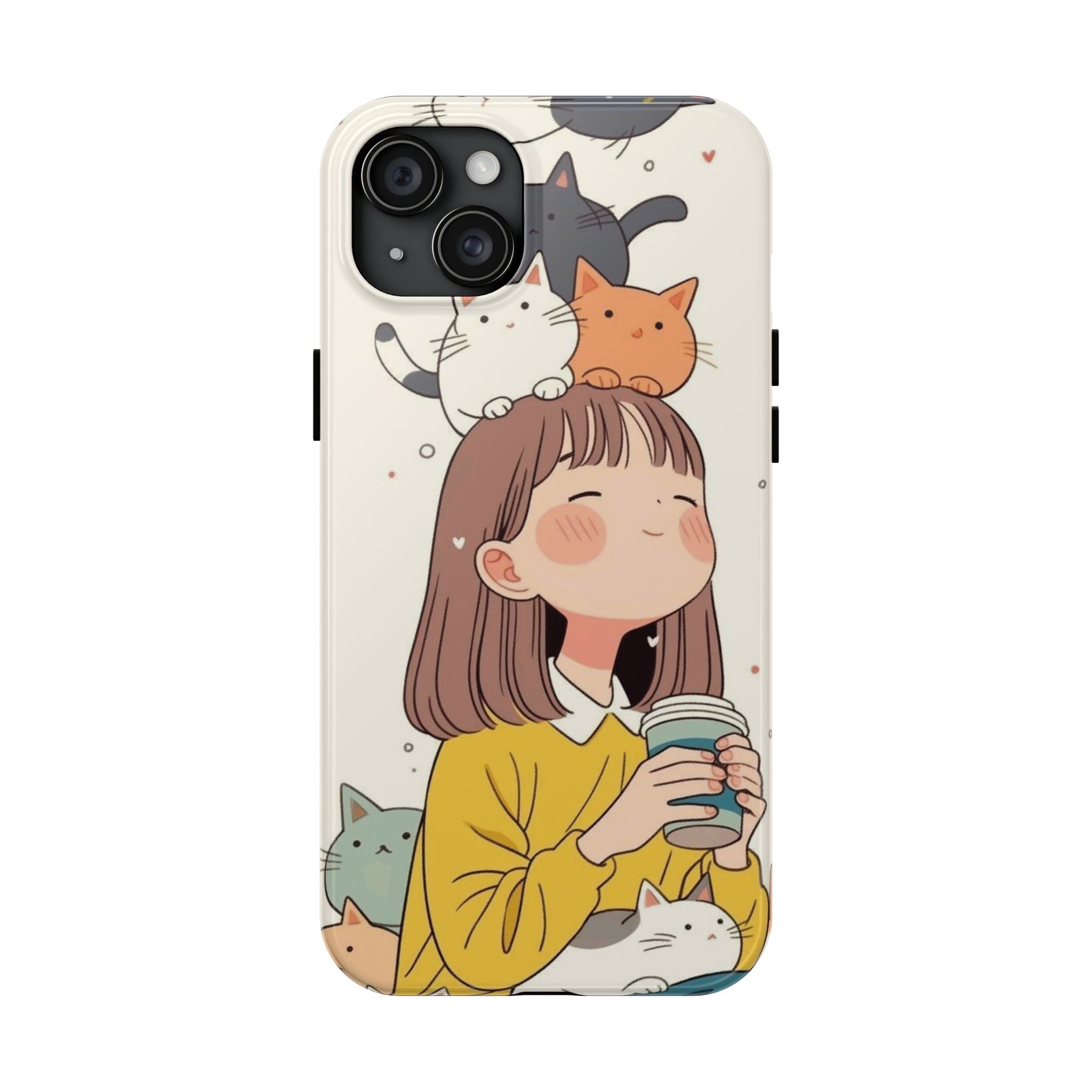 Girl with Cats Phone Case | Cute Cat Stack Illustration