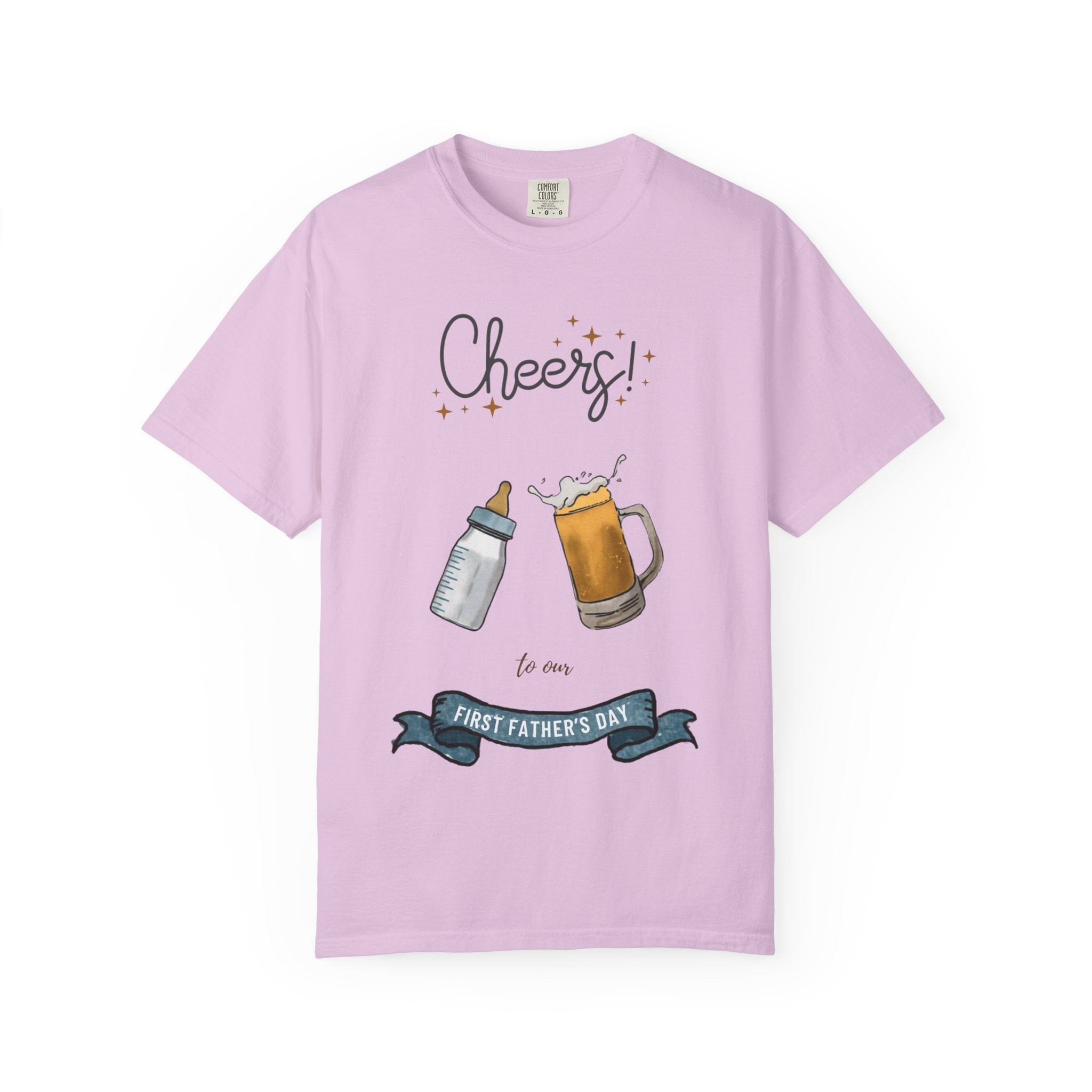 Cheers! Baby Bottle and Beer Mug First Father's Day T-Shirt | New Dad Tee