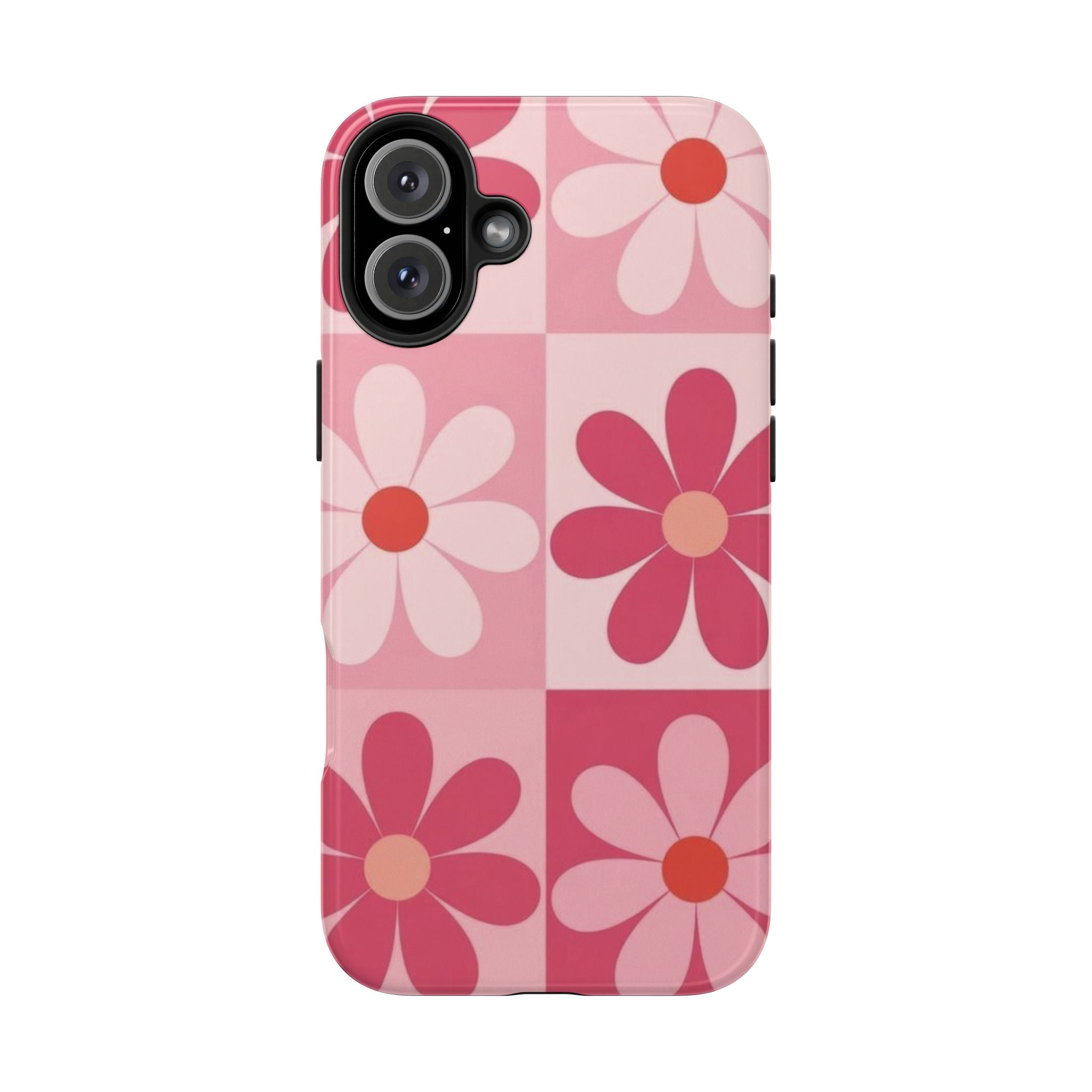 Pink Retro Daisy Phone Case — Tough Shockproof Floral iPhone Cover