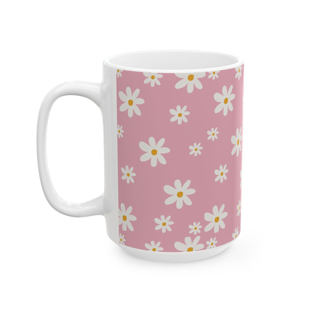 Pink Daisy Pattern Ceramic Mug — Floral 11oz & 15oz Coffee Cup