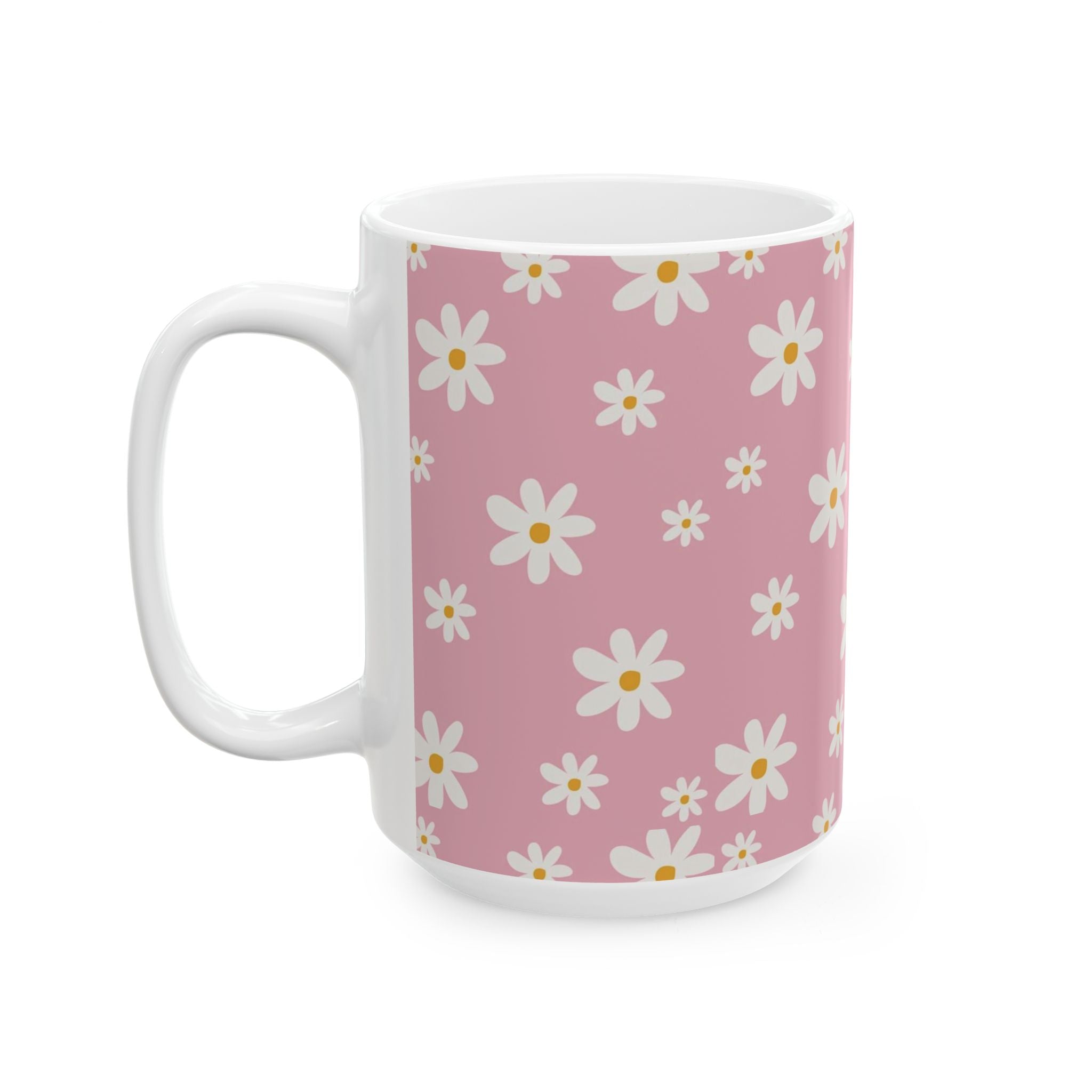 Pink Daisy Pattern Ceramic Mug — Floral 11oz & 15oz Coffee Cup