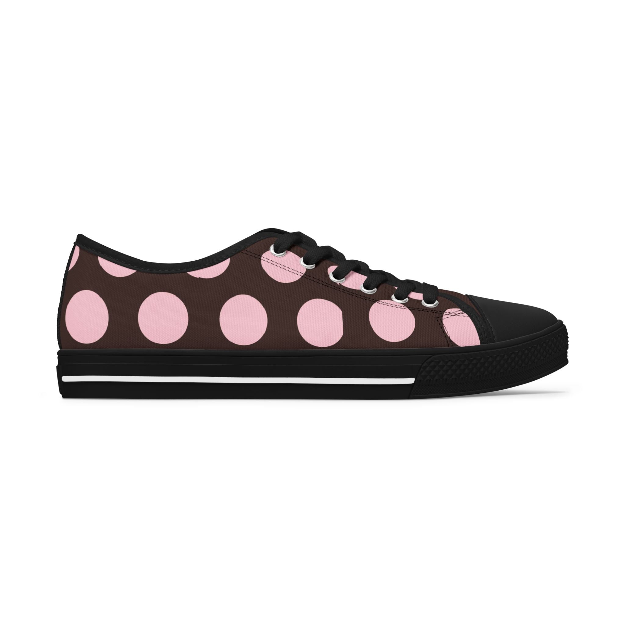 Women's Low Top Sneakers — Retro Pink Polka Dot Canvas Trainers
