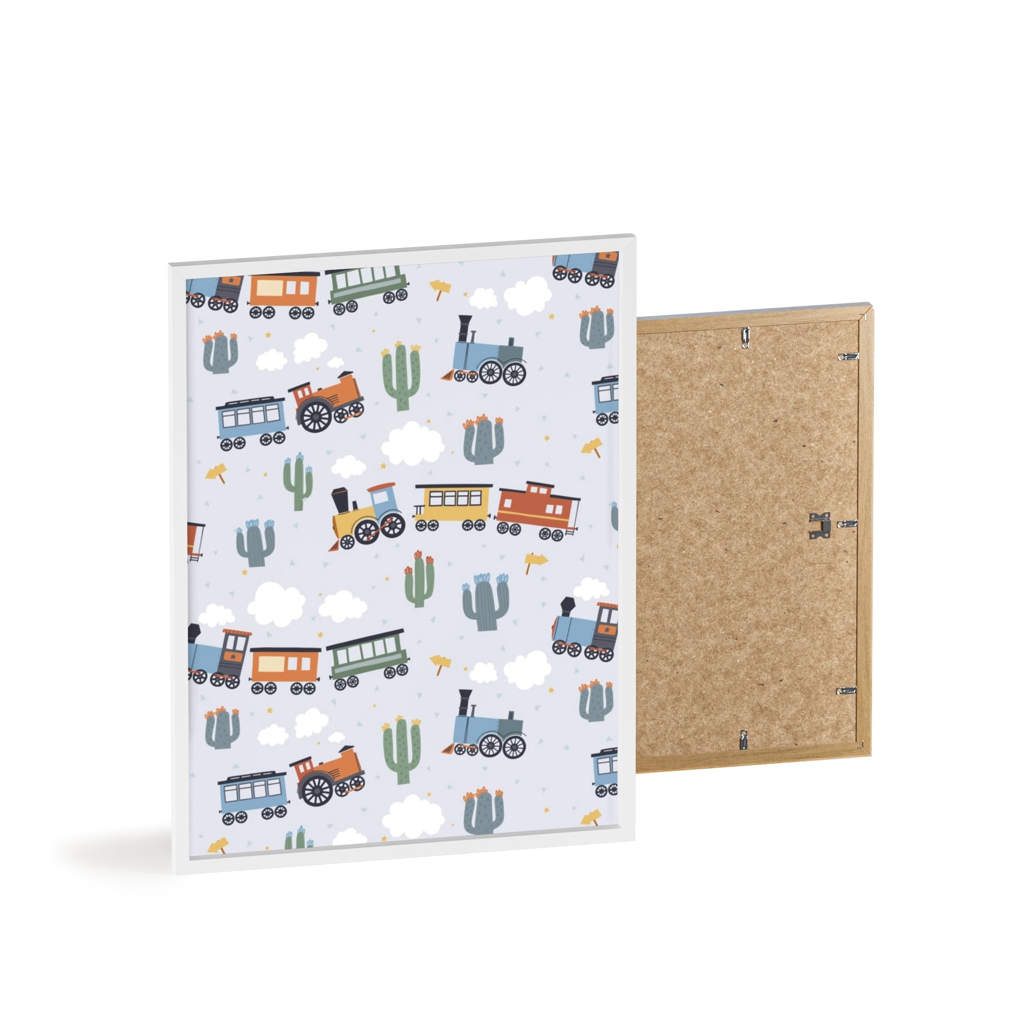Kids' Train Poster with Wooden Frame — Nursery Wall Art, Playroom Decor