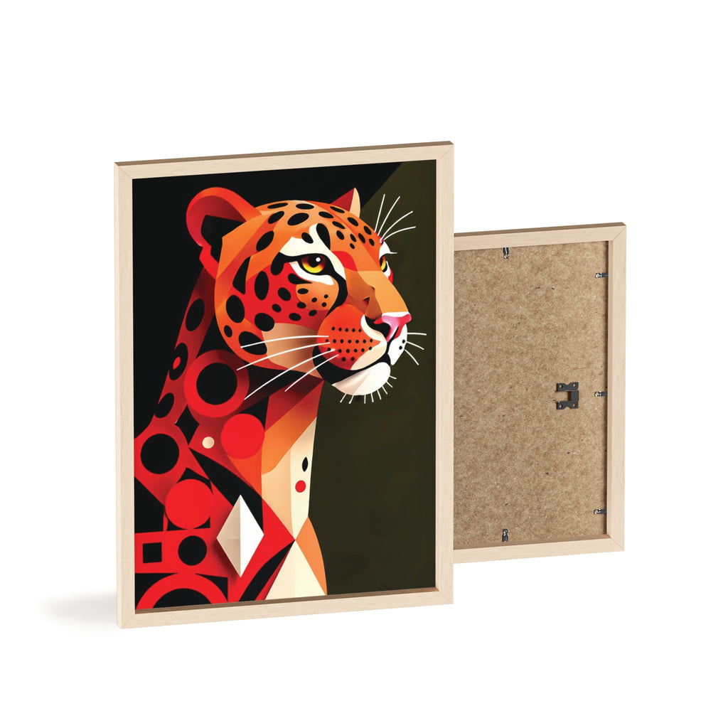 Geometric Leopard Art Poster with Wooden Frame — Bold Wildlife Wall Decor