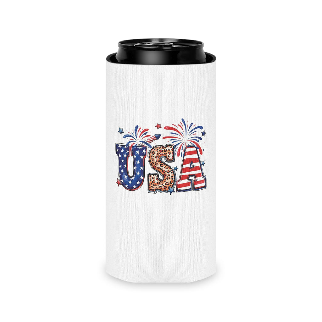 Patriotic USA Letters Can Cooler | American Flag Fireworks
