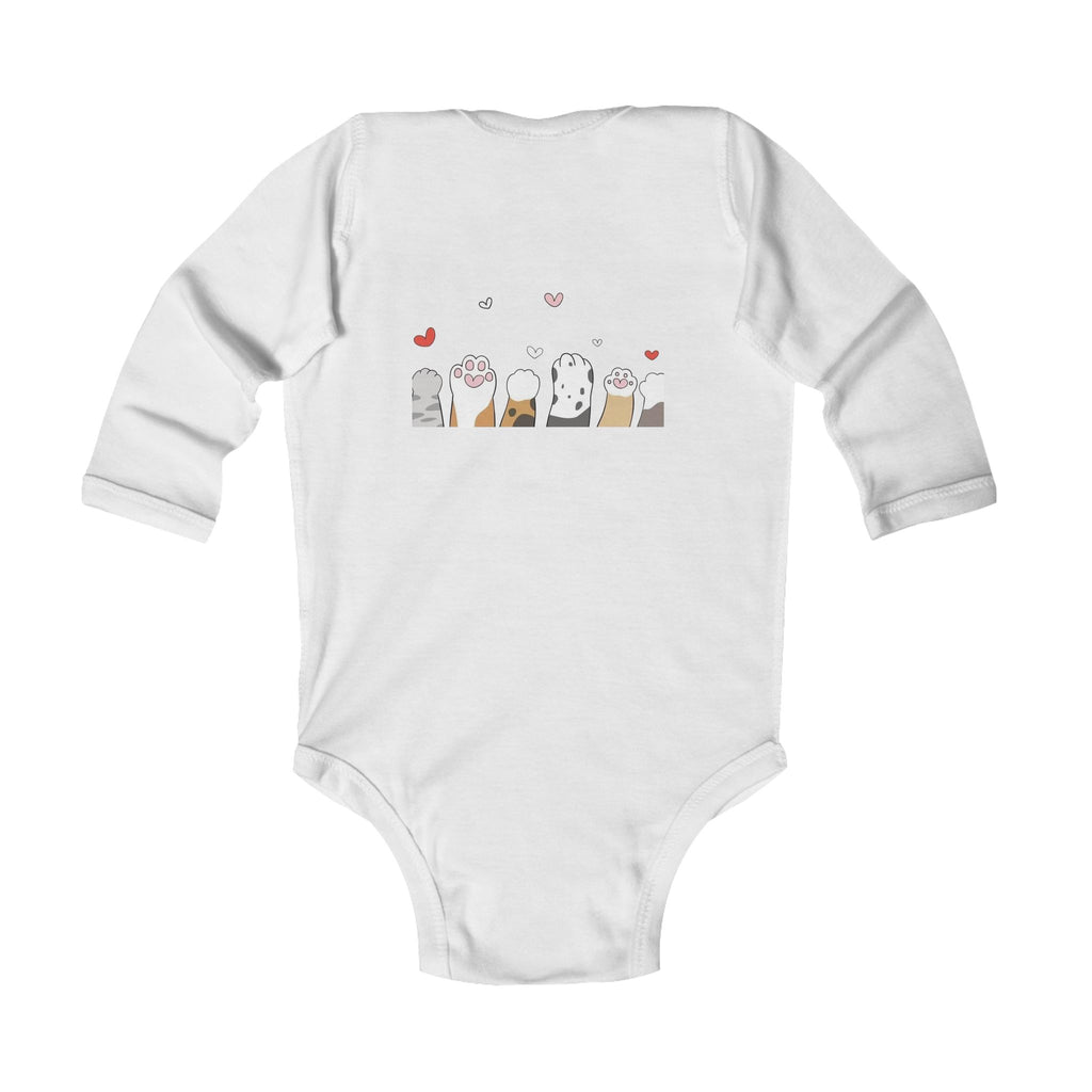 Infant Bodysuit - Cute Stacked Kittens Long Sleeve Baby Onesie (Adorable Paw Print Back Design)