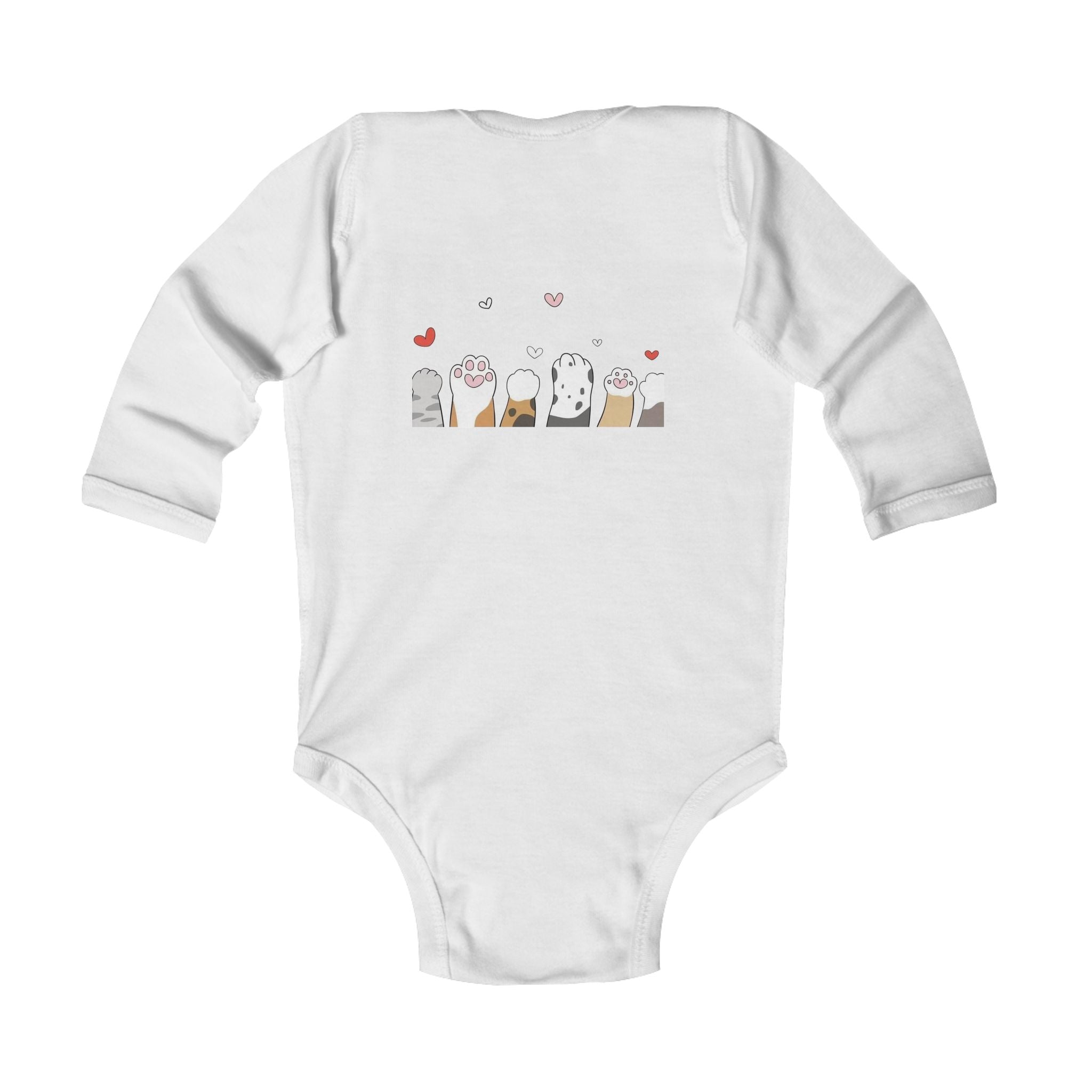 Infant Bodysuit - Cute Stacked Kittens Long Sleeve Baby Onesie (Adorable Paw Print Back Design)
