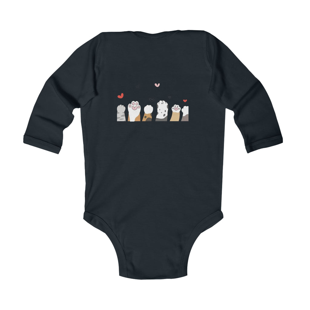 Infant Bodysuit - Cute Stacked Kittens Long Sleeve Baby Onesie (Adorable Paw Print Back Design)