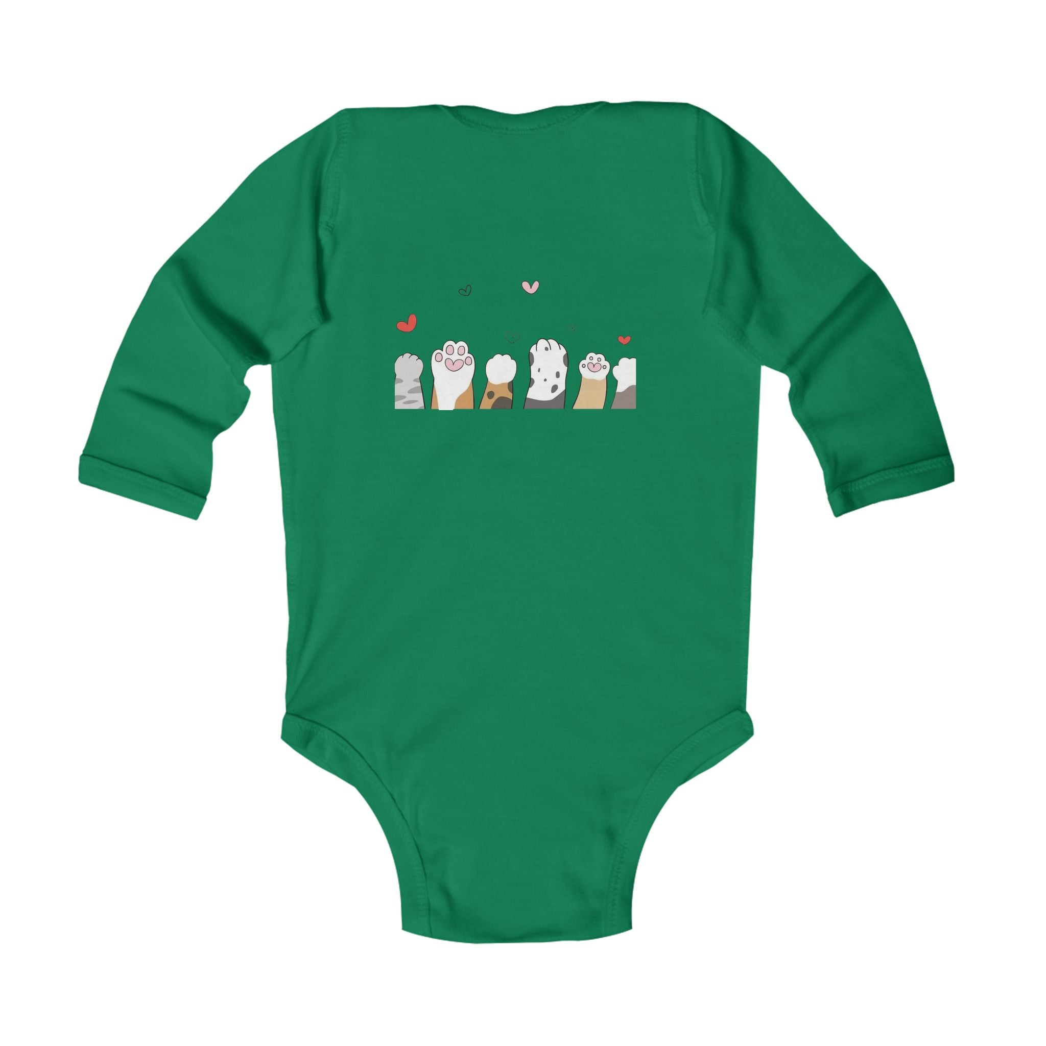 Infant Bodysuit - Cute Stacked Kittens Long Sleeve Baby Onesie (Adorable Paw Print Back Design)