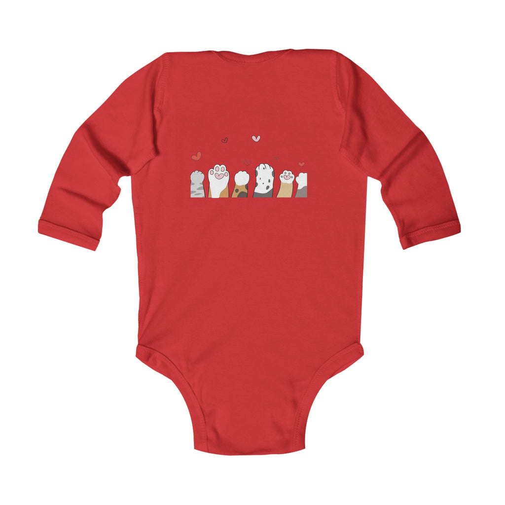 Infant Bodysuit - Cute Stacked Kittens Long Sleeve Baby Onesie (Adorable Paw Print Back Design)