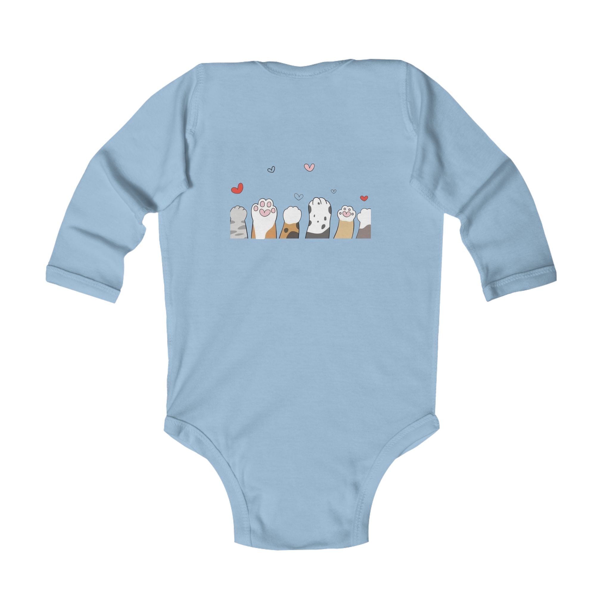 Infant Bodysuit - Cute Stacked Kittens Long Sleeve Baby Onesie (Adorable Paw Print Back Design)
