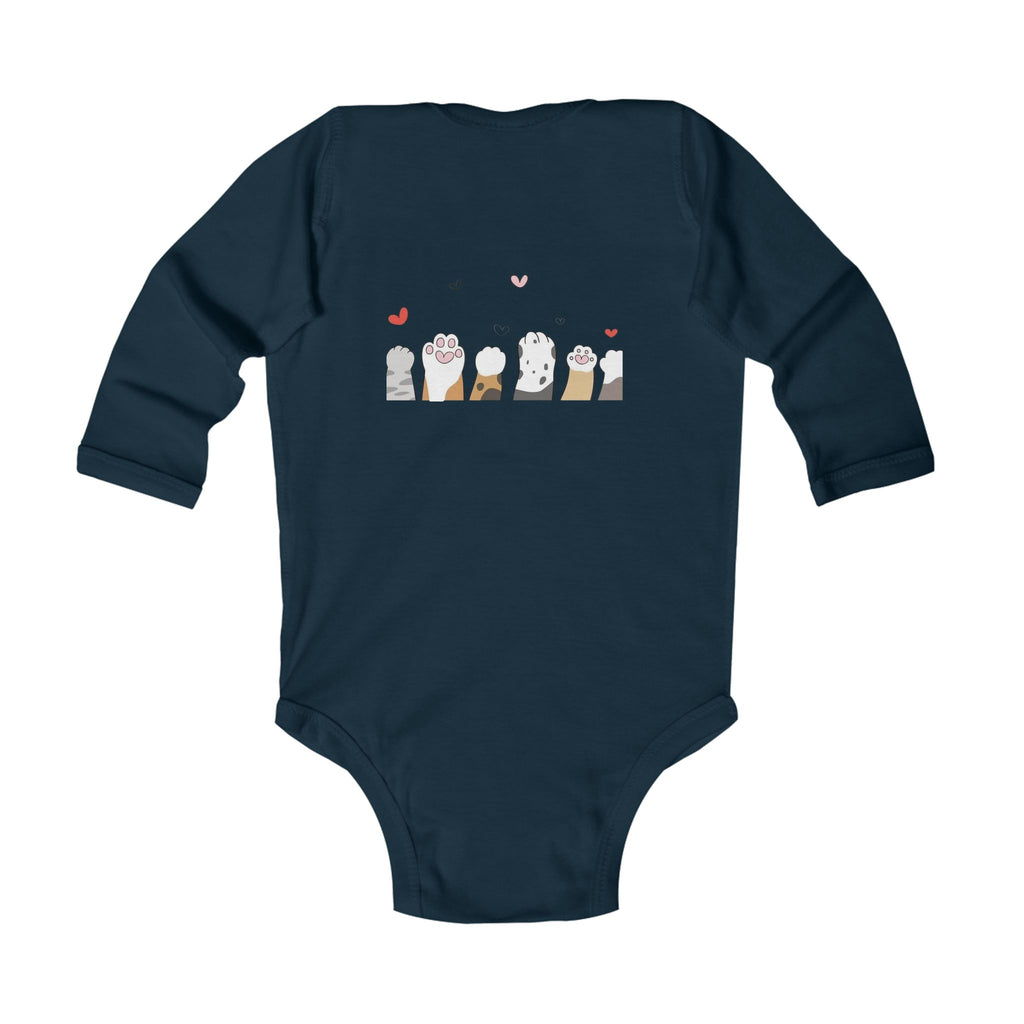 Infant Bodysuit - Cute Stacked Kittens Long Sleeve Baby Onesie (Adorable Paw Print Back Design)