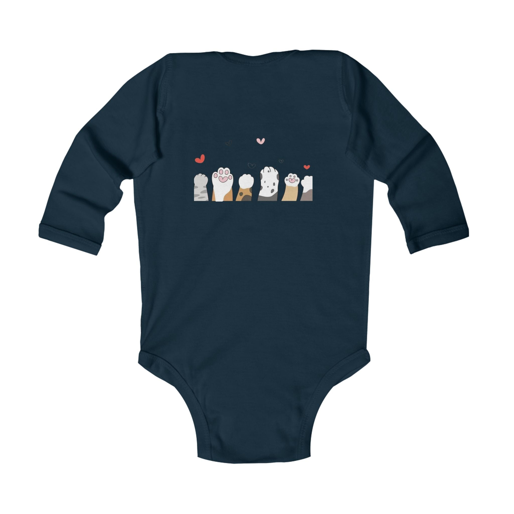 Infant Bodysuit - Cute Stacked Kittens Long Sleeve Baby Onesie (Adorable Paw Print Back Design)
