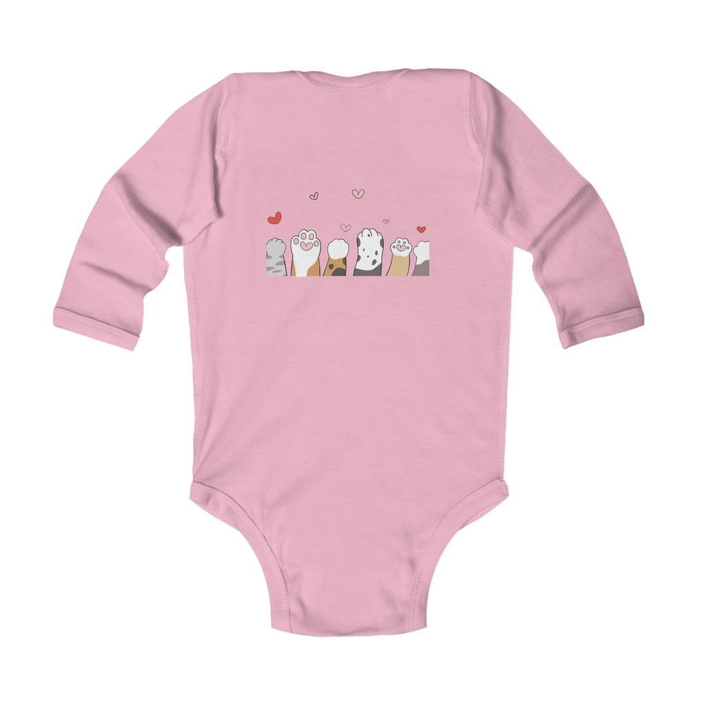 Infant Bodysuit - Cute Stacked Kittens Long Sleeve Baby Onesie (Adorable Paw Print Back Design)