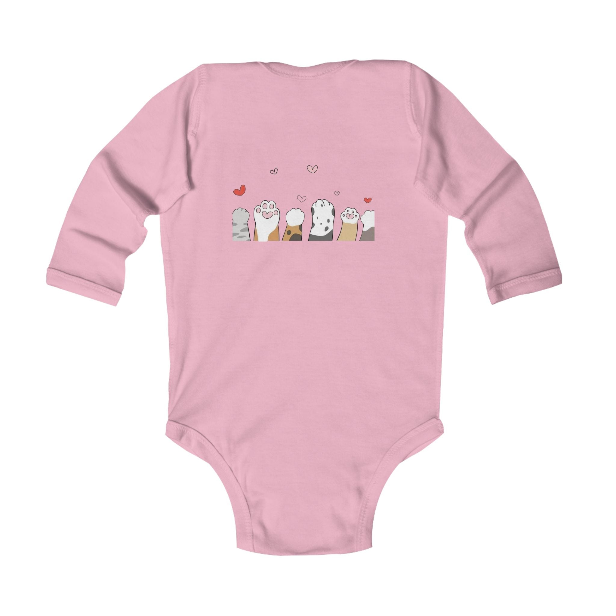 Infant Bodysuit - Cute Stacked Kittens Long Sleeve Baby Onesie (Adorable Paw Print Back Design)