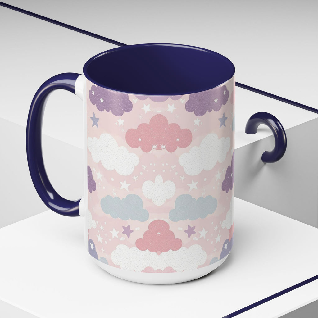 Pastel Cloud Pattern Coffee Mug | Cute Stars and Clouds Design