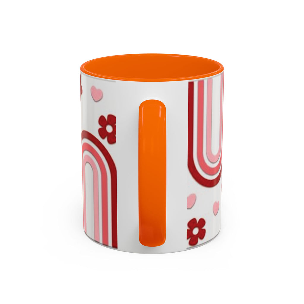 Retro Pink Rainbow Hearts and Flowers Accent Mug | 11oz or 15oz