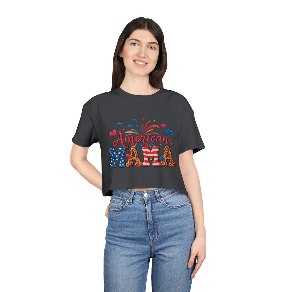 American Mama crop tee | Patriotic Fourth of July fireworks USA design