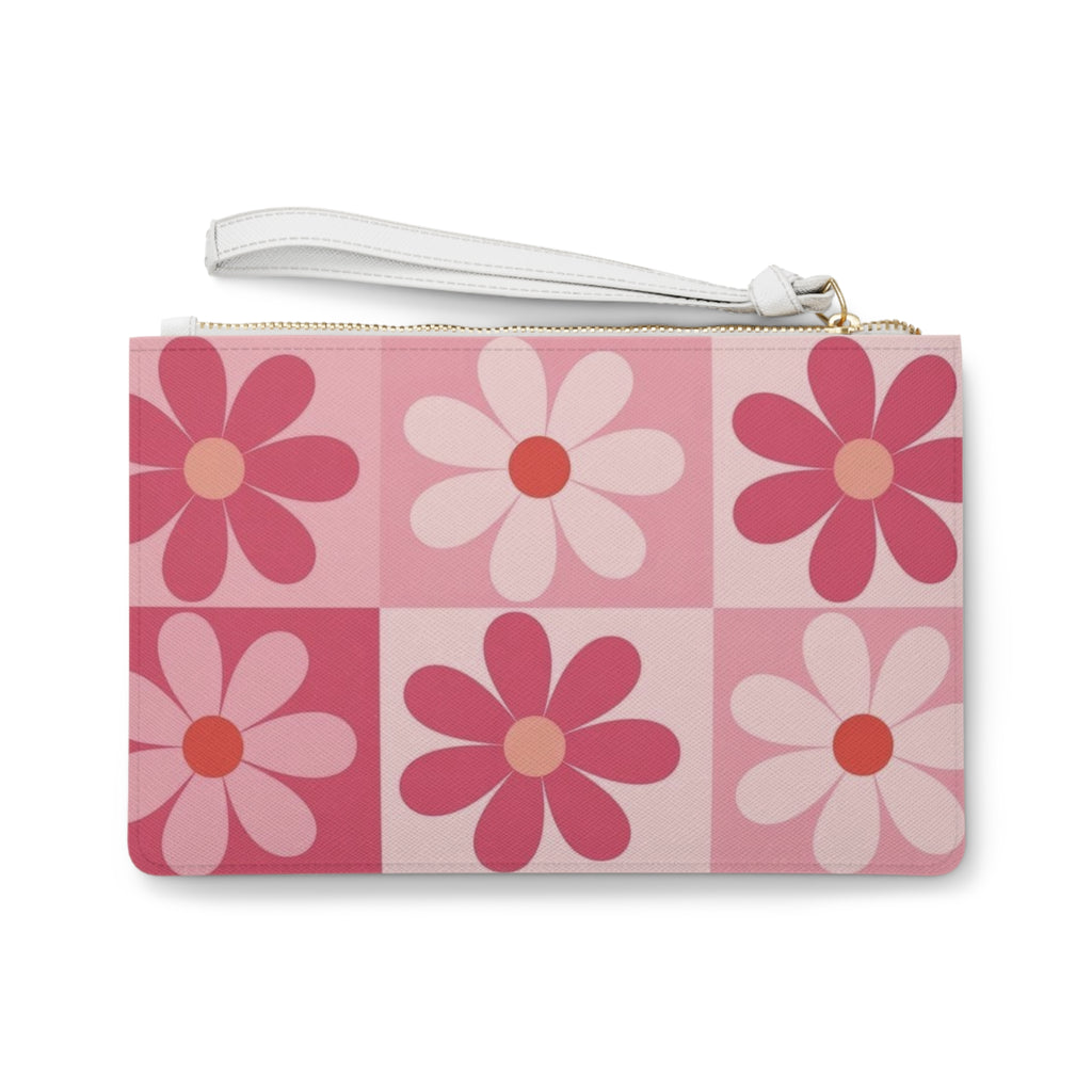 Pink Retro Daisy Clutch Bag — Floral Wristlet for Spring & Gifts