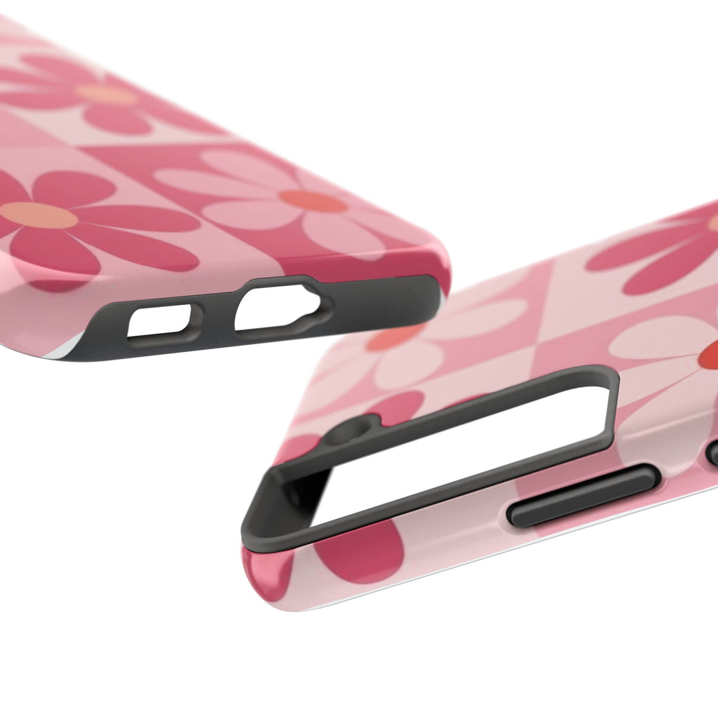 Pink Retro Daisy Phone Case — Tough Shockproof Floral iPhone Cover
