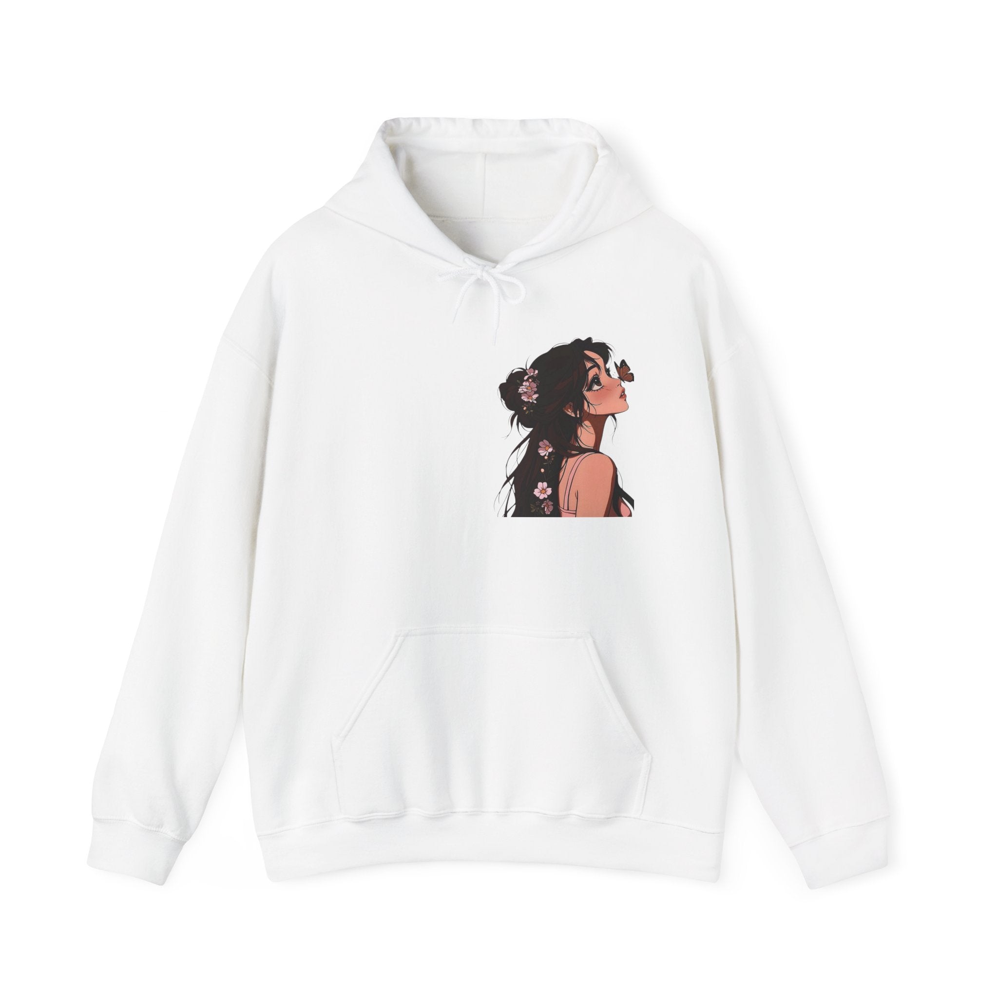 Girl Looking Up with Butterfly Hoodie | Anime Portrait Sweatshirt