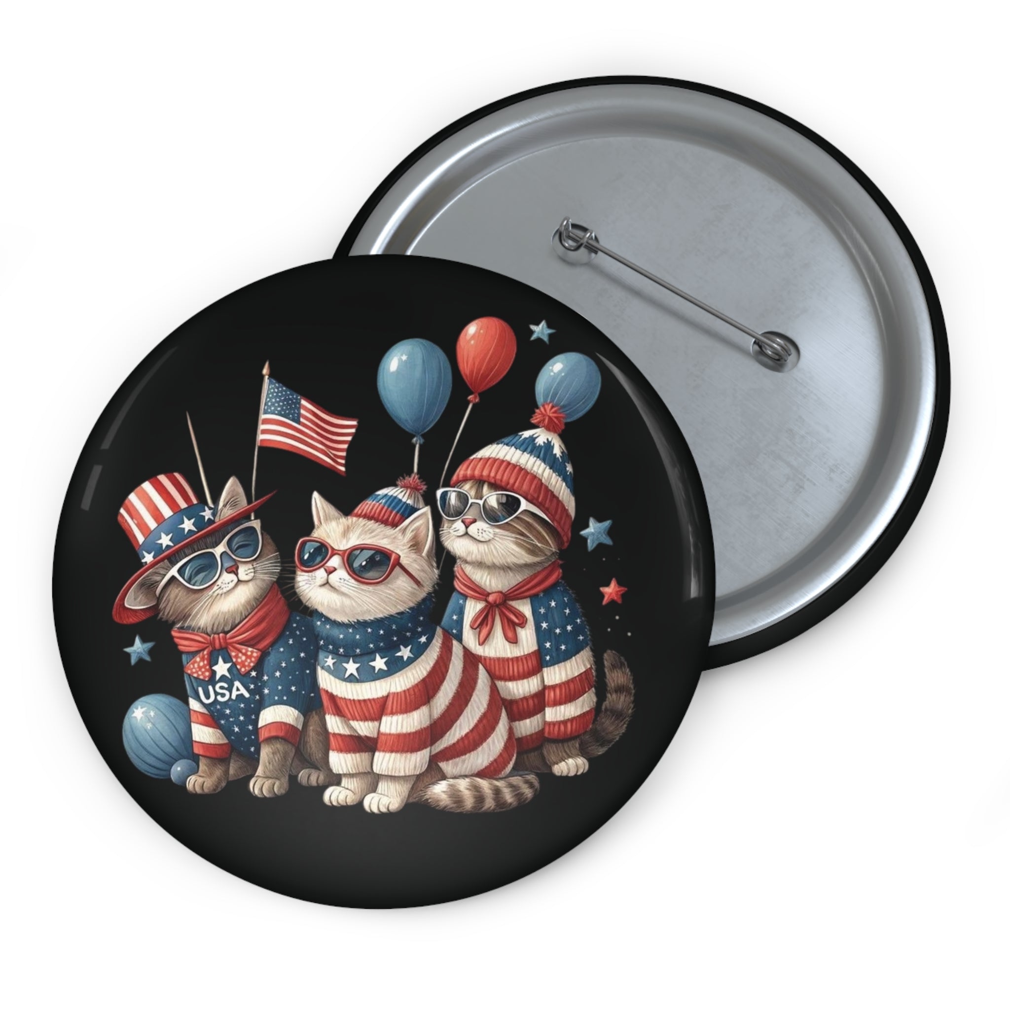 Patriotic Cats Pin Button | 4th of July USA Flag Badge