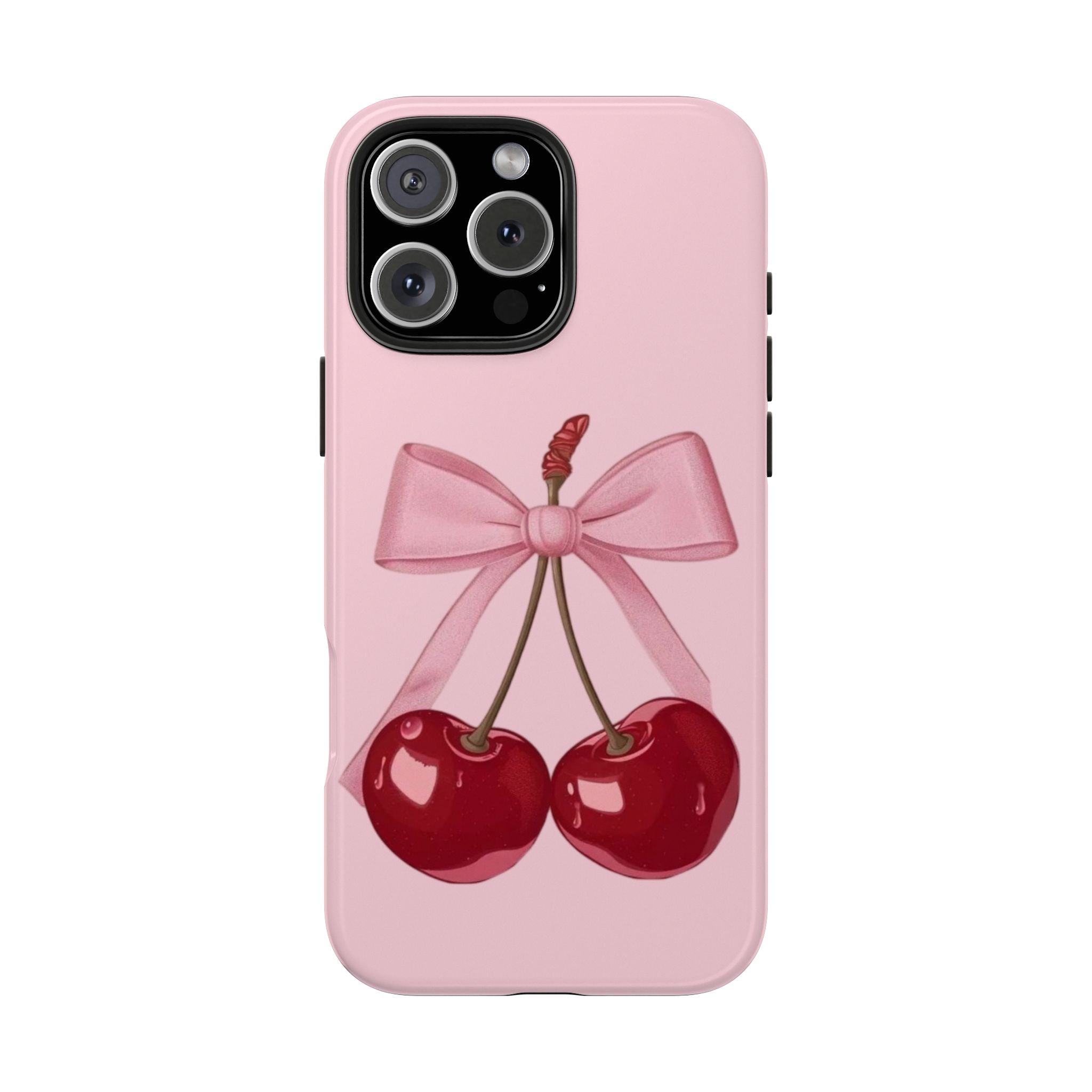 Pink Cherry Tough Phone Case — Cute Bow Cherry Protective Phone Cover