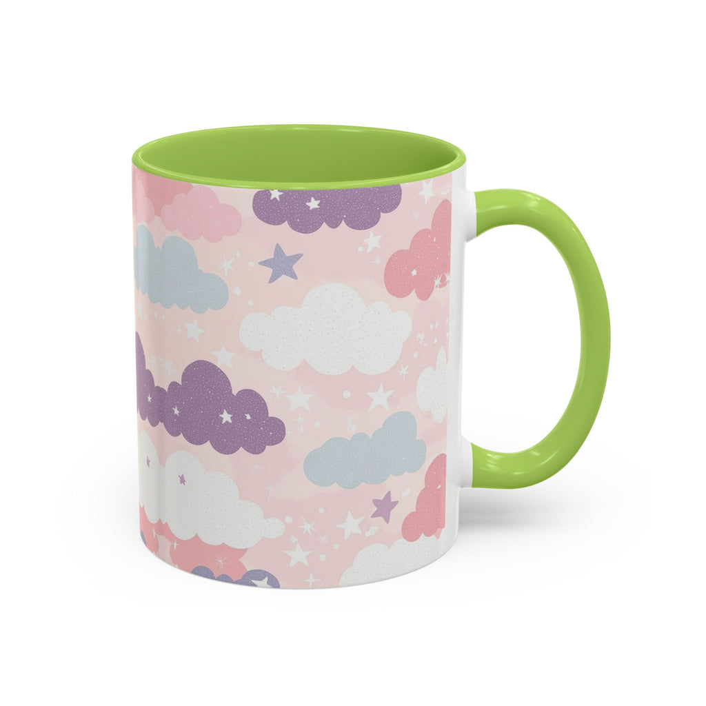 Pastel Cloud Pattern Coffee Mug | Cute Stars and Clouds Design