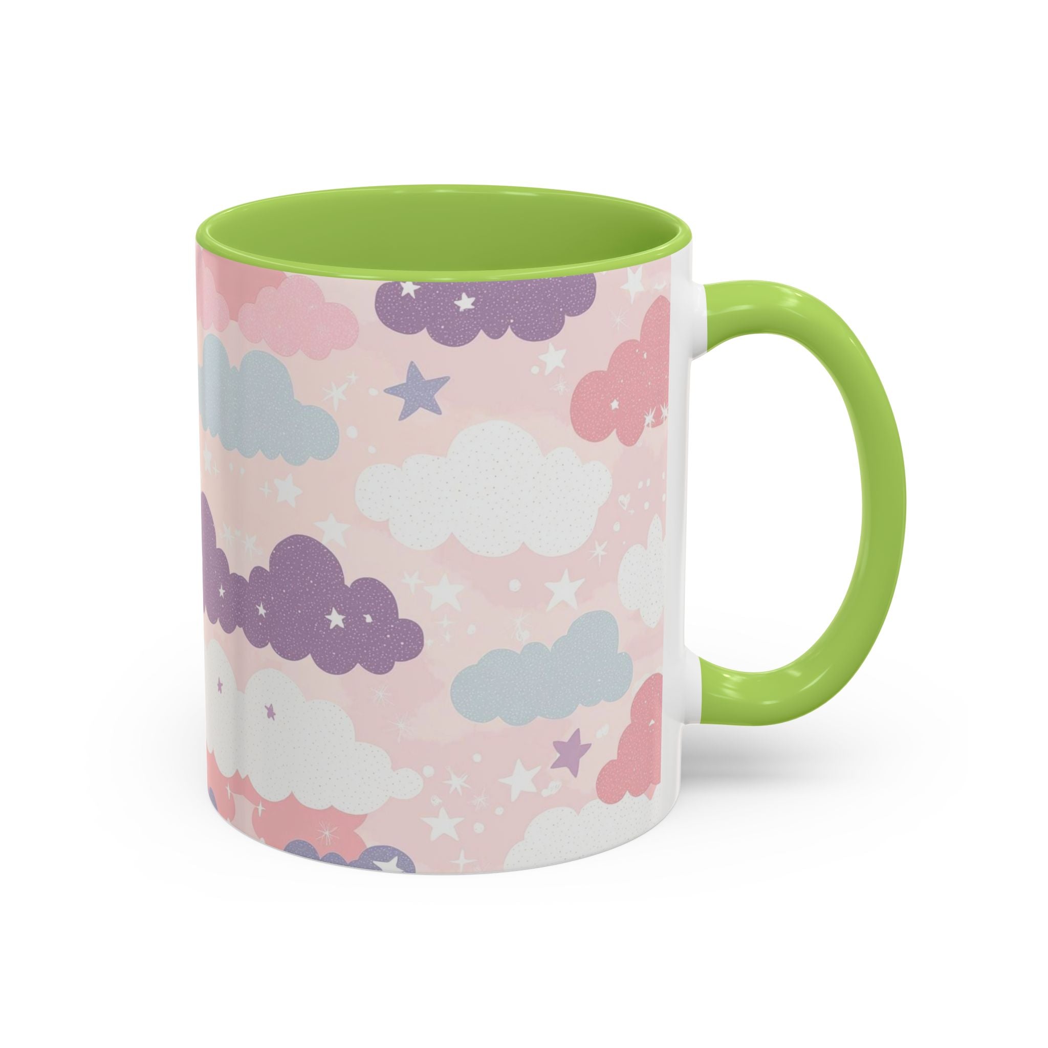 Pastel Cloud Pattern Coffee Mug | Cute Stars and Clouds Design